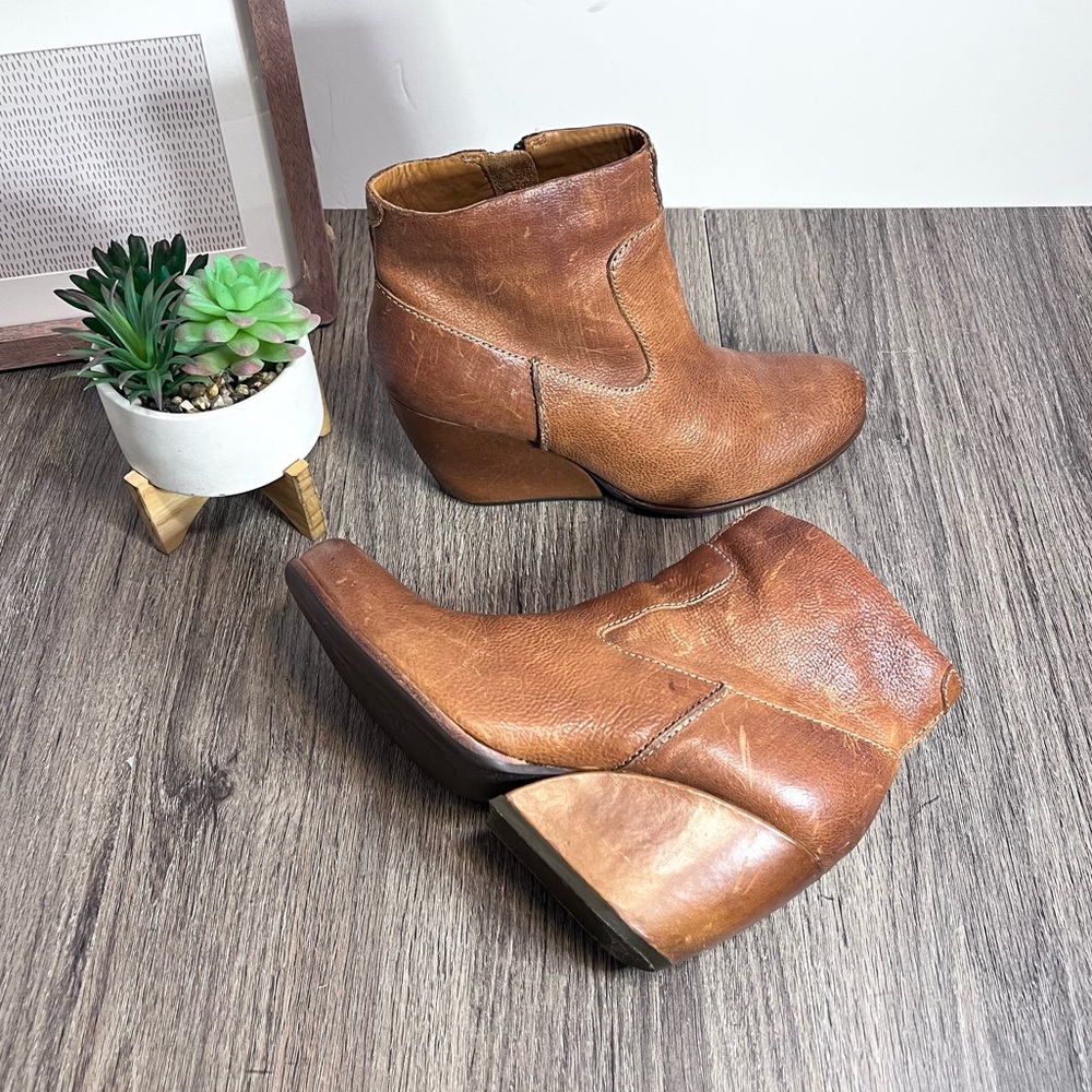 Kork-Ease Brown Leather Wedge Ankle Booties